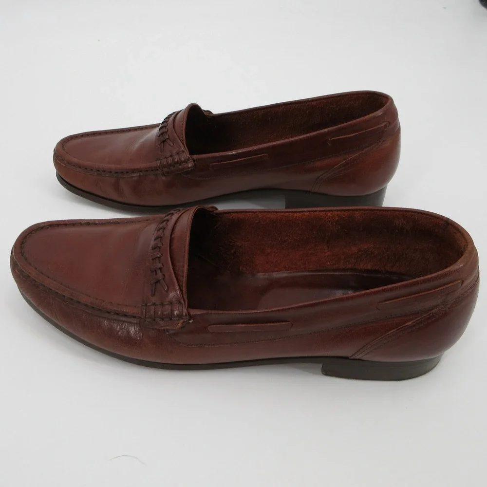 Hanover Mens 11D Brown Leather Whipstitch Moc Toe Slip On Loafer Dress Shoes